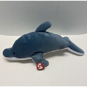 Ty Pillow Pals Plush Gray Glide The Dolphin 14 Inch  Stuffed Toy Heart Tag